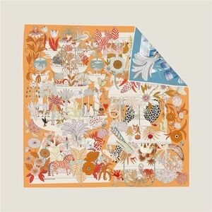 Luxury Designer-style Two-Faced Orange Blue Silk Scarf 90cm
